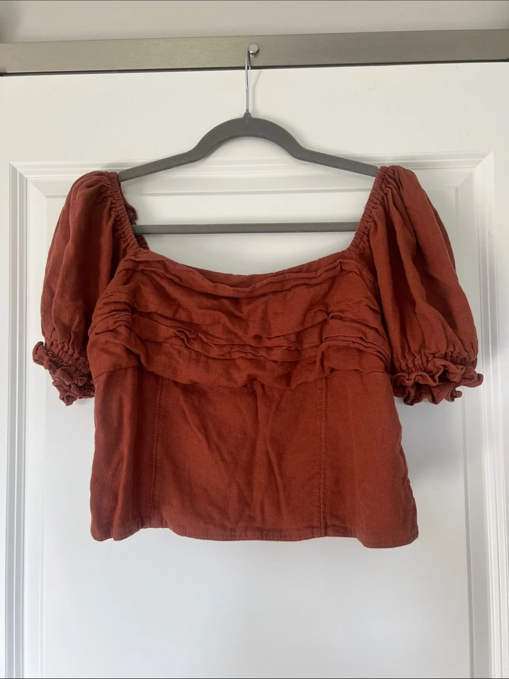 Abercrombie & Fitch Pleated Square-Neck Top in Rust